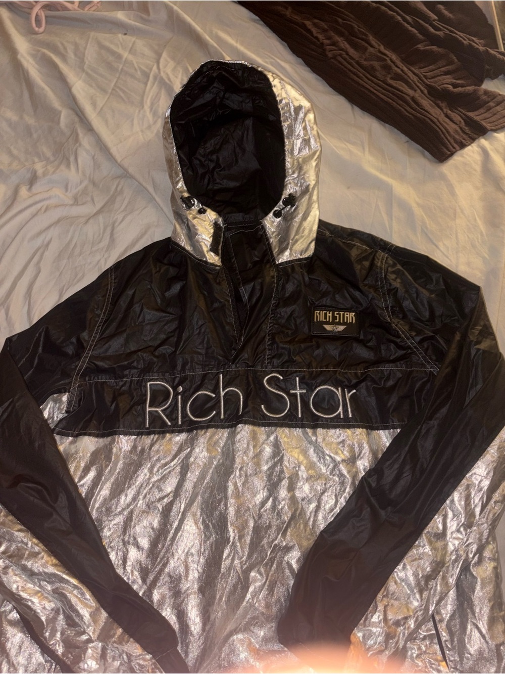 Men's Black & Silver Hooded Windbreaker